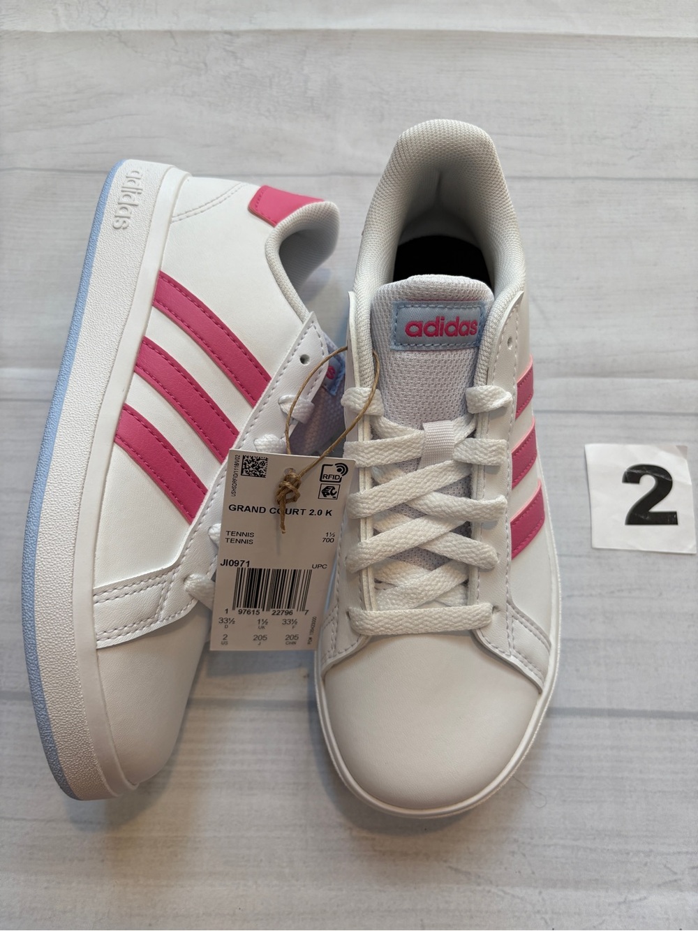 adidas Kids Grand Court 2.0 White with Pink Stripes Sneakers
